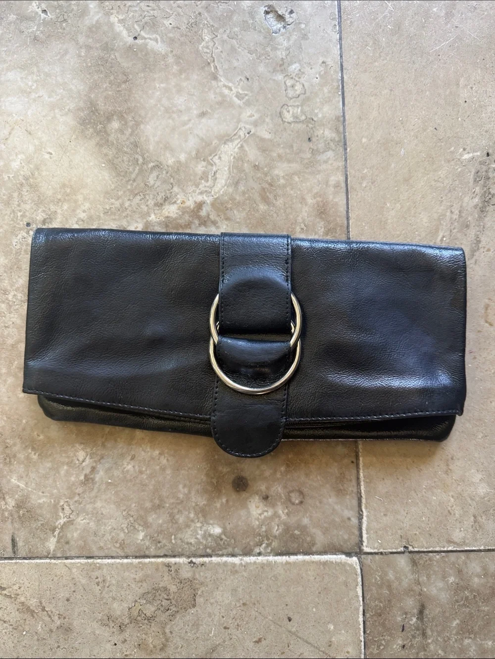 HOBO black leather fold over clutch preowned good condition